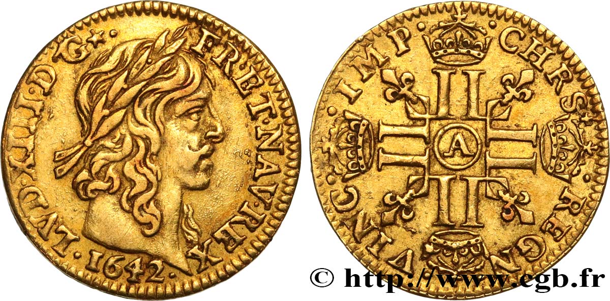 LOUIS XIII LE JUSTE Demi-louis d or aux huit L (effigie de Jean Warin) 1642 Paris TB+
