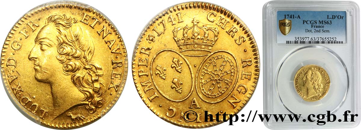 LOUIS XV DIT LE BIEN AIMÉ Louis d’or aux écus ovales, tête ceinte d’un bandeau 1741 Paris SPL