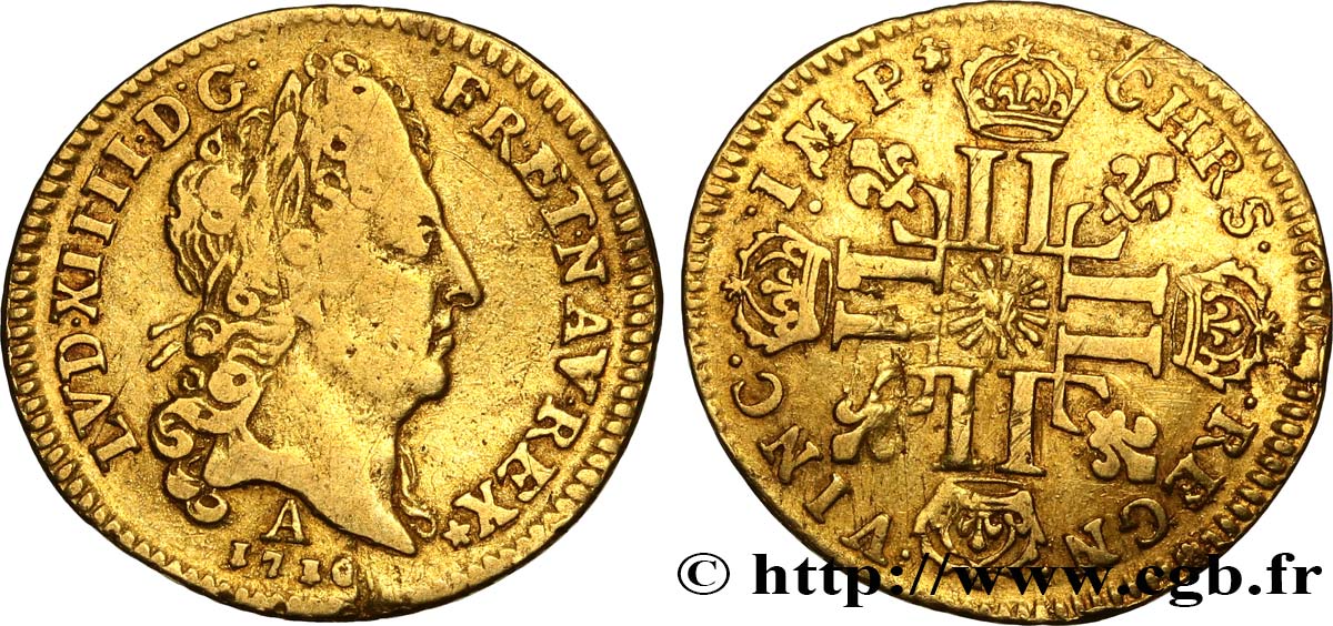 LOUIS XIV THE SUN KING Demi-louis d'or au soleil 1709 Paris bry_715918  Royal coins