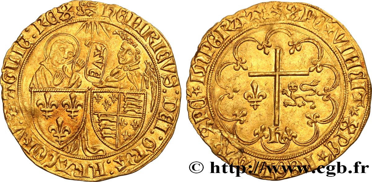 HENRY VI DE LANCASTRE - ROI DE FRANCE (1422-1453) - ROI D ANGLETERRE (1422-1461) et (1470-1471) Salut d or n.d. Rouen SUP/TTB+