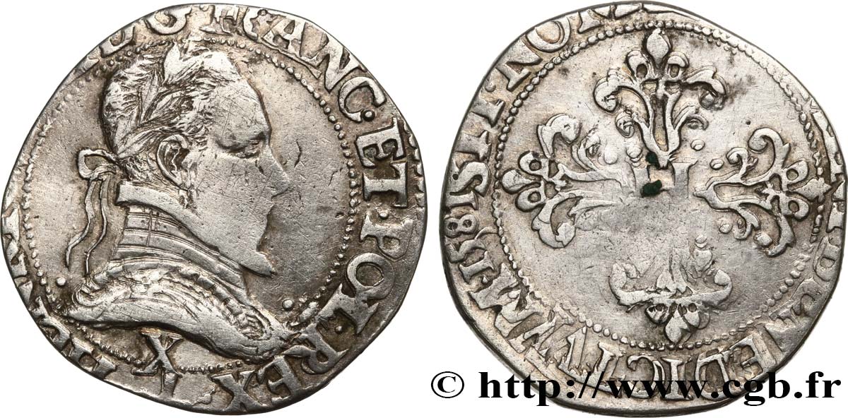HENRI III Franc au col plat 1581 Amiens TB+
