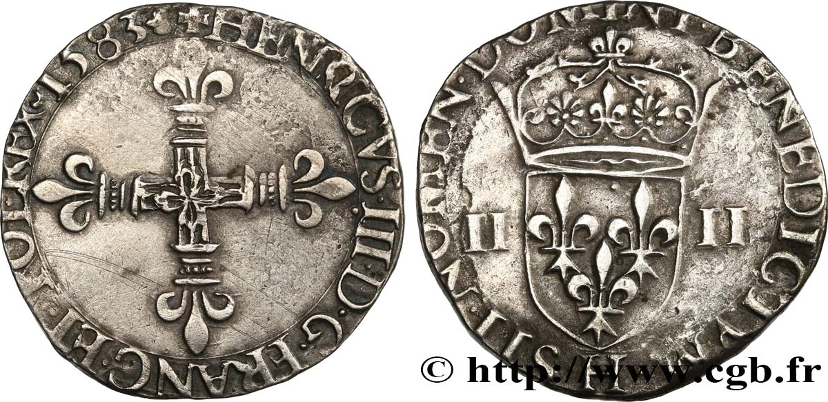 HENRY III Quart d écu, croix de face 1583 La Rochelle MBC