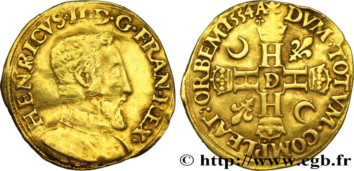 HENRY II Henri d or, 1er type 1554 Lyon BC+