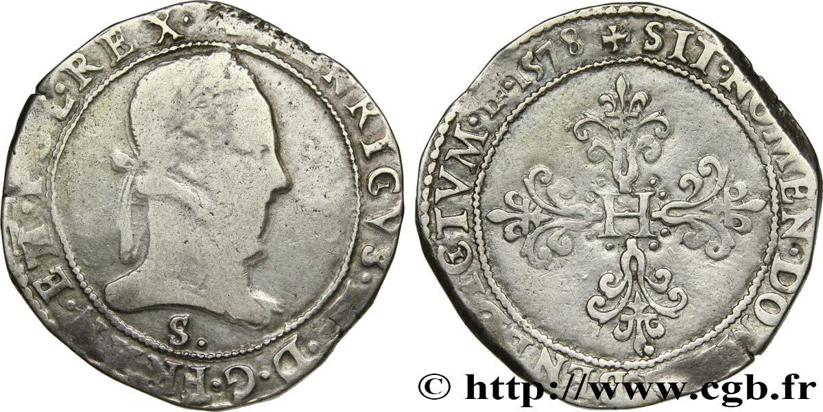 HENRY III Franc au col plat 1578 Troyes BC