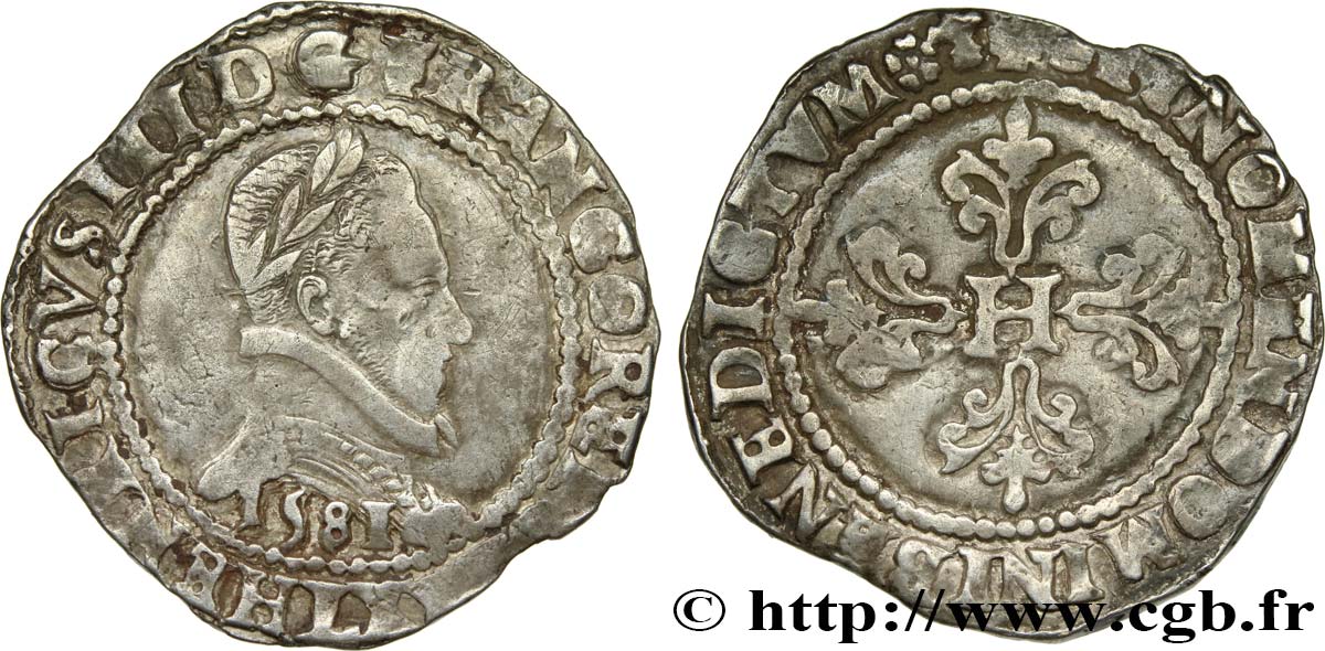 HENRY III Franc au col plat 1581 Bayonne VF