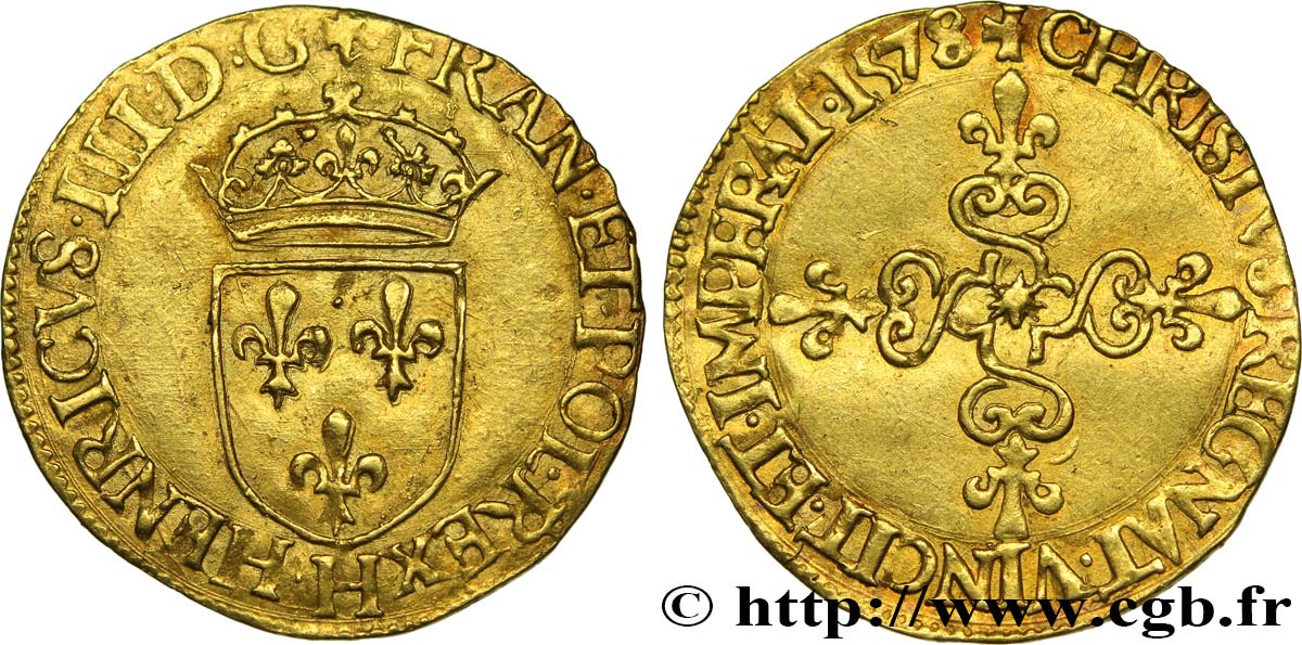 HENRI III Écu d or au soleil, 3e type 1578 La Rochelle TTB+