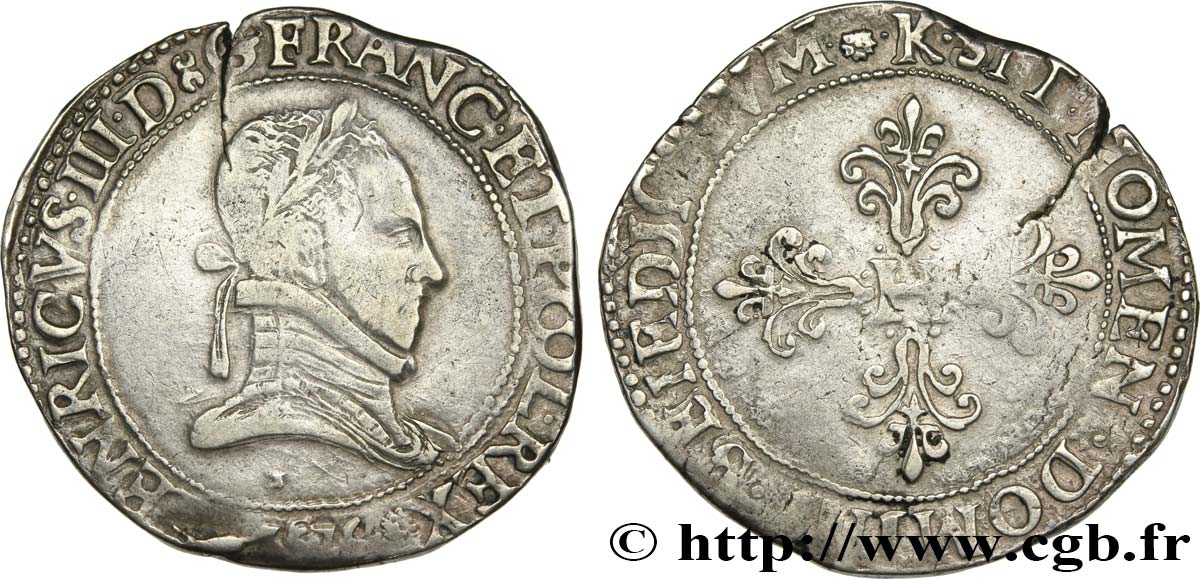 HENRY III Franc au col plat 1576 Bordeaux XF
