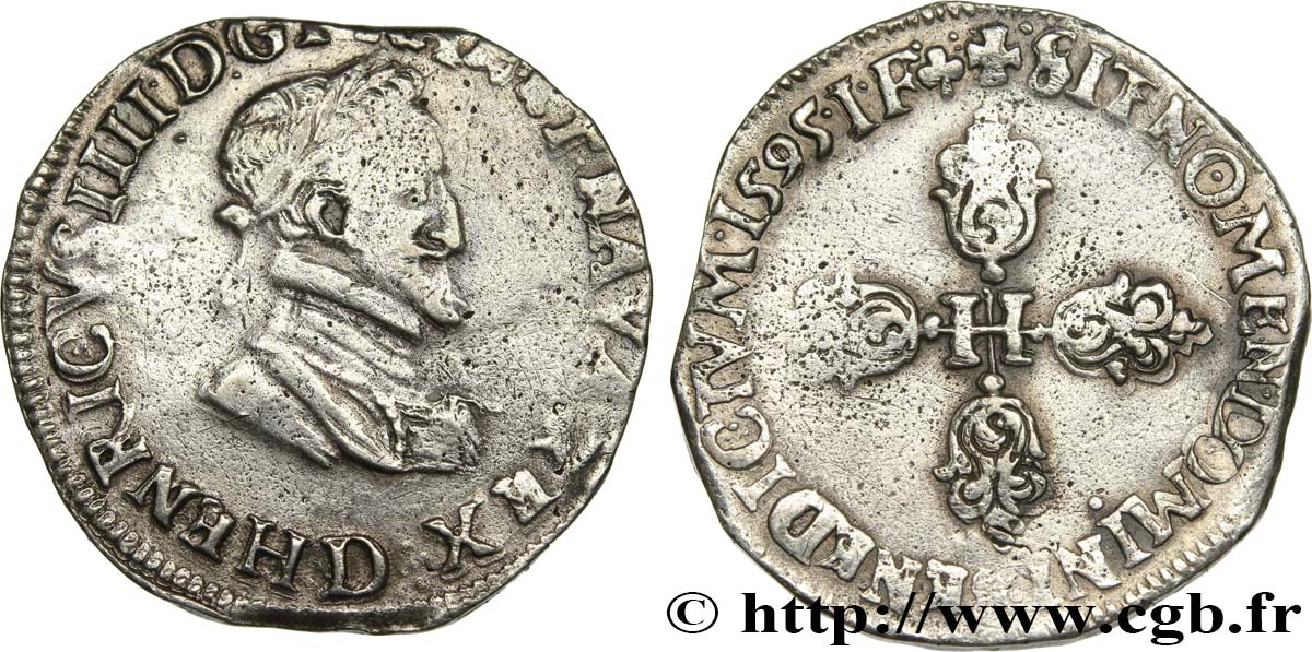 HENRY IV Demi-franc, type de Lyon 1595 Lyon XF