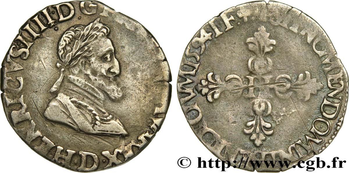 HENRI IV LE GRAND Quart de franc, type de Lyon 1594 Lyon TTB/TB+
