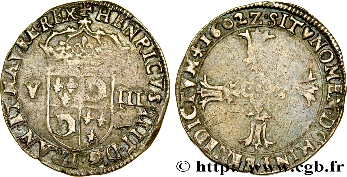 HENRY IV Huitième d écu du Dauphiné 1602 Grenoble BB/q.BB