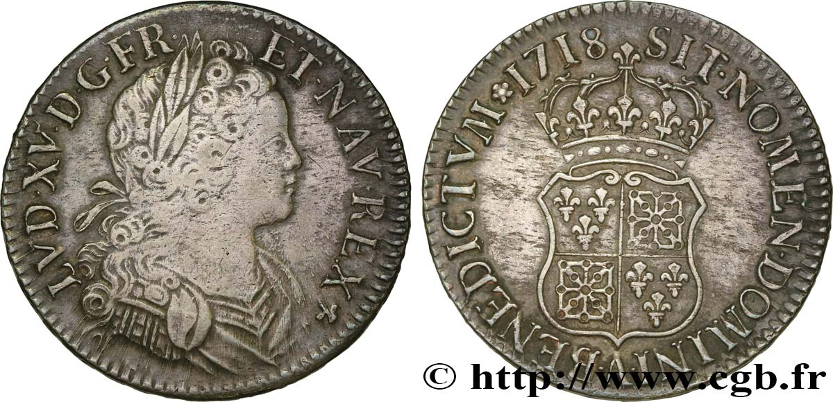 LOUIS XV DIT LE BIEN AIMÉ Écu dit  de France-Navarre  1718 Paris TTB/TTB+