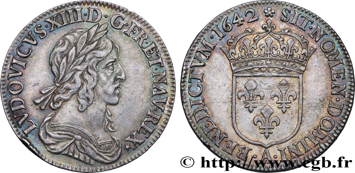 LOUIS XIII LE JUSTE Quart d écu, buste drapé et cuirassé (2e buste de Jean Warin) 1642 Paris, Monnaie de Matignon TTB+