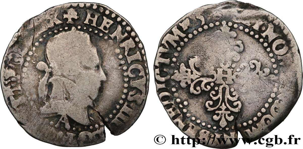HENRY III Quart de franc au col plat n.d. Paris BC