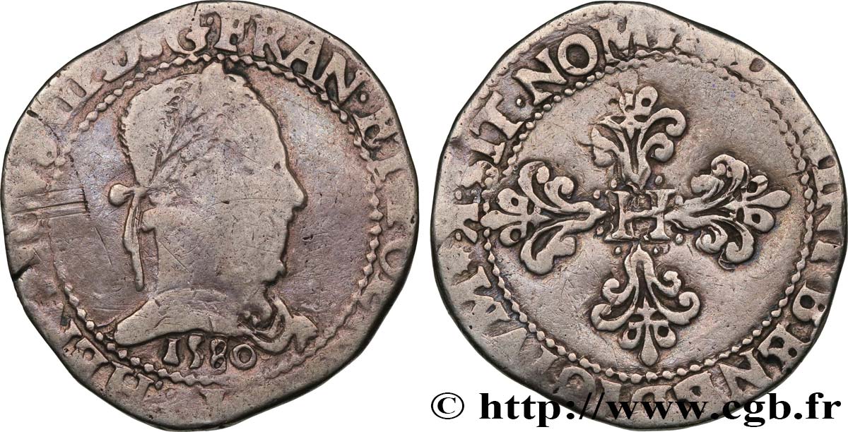HENRY III Franc au col plat 1580 Bordeaux F/VF