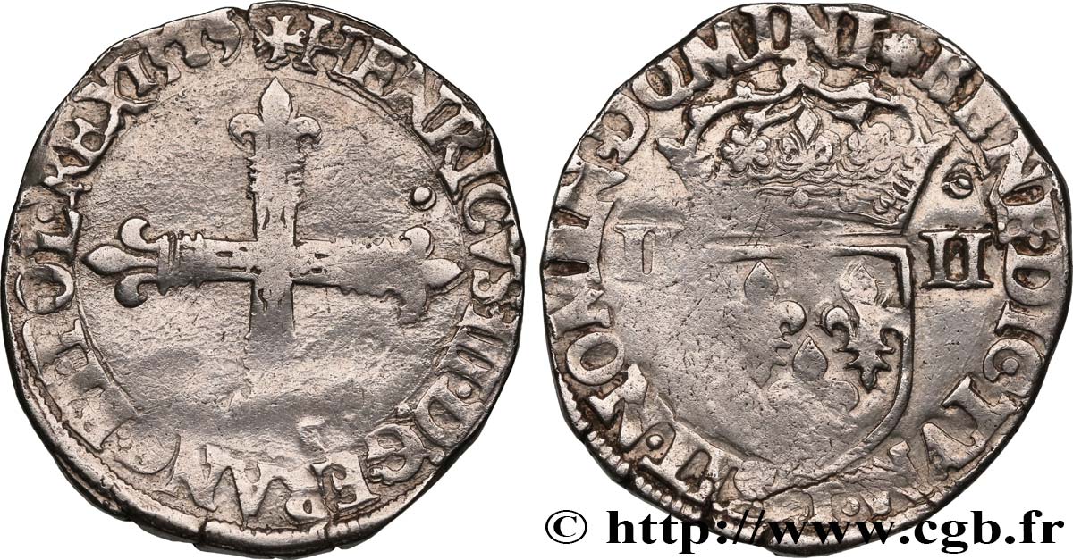 HENRY III Quart d écu, croix de face 1589 Nantes q.BB
