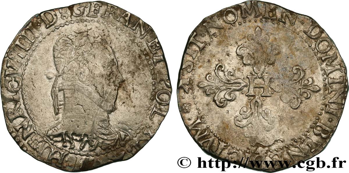 HENRY III Franc au col plat 1579 Bordeaux VF/VF