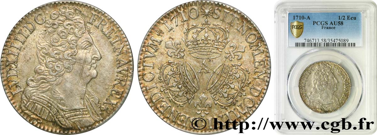 LOUIS XIV  THE SUN KING  Demi-écu aux trois couronnes 1710 Paris VZ58