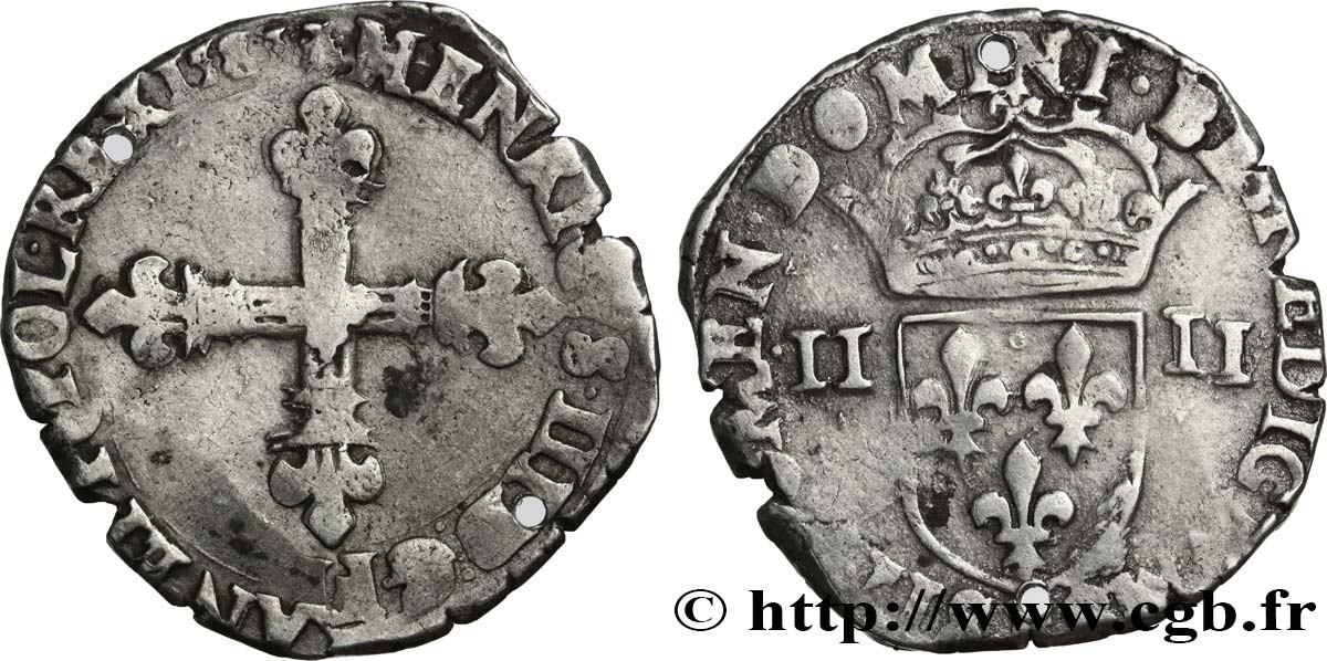 HENRI III Quart d écu, croix de face n.d. Angers B