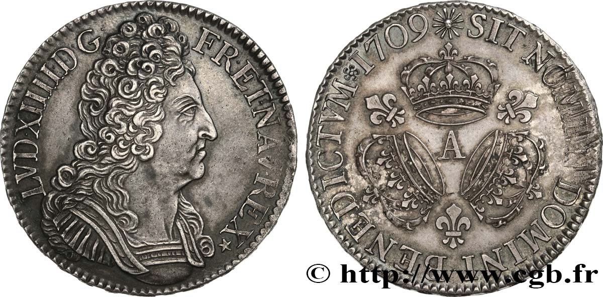 LOUIS XIV  THE SUN KING  Écu aux trois couronnes 1709 Paris SC