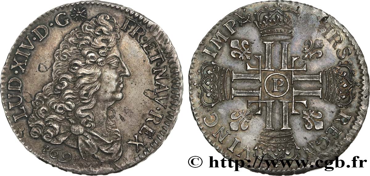 LOUIS XIV  THE SUN KING  Écu aux huit L, 1er type 1691 Dijon SPL/q.SPL