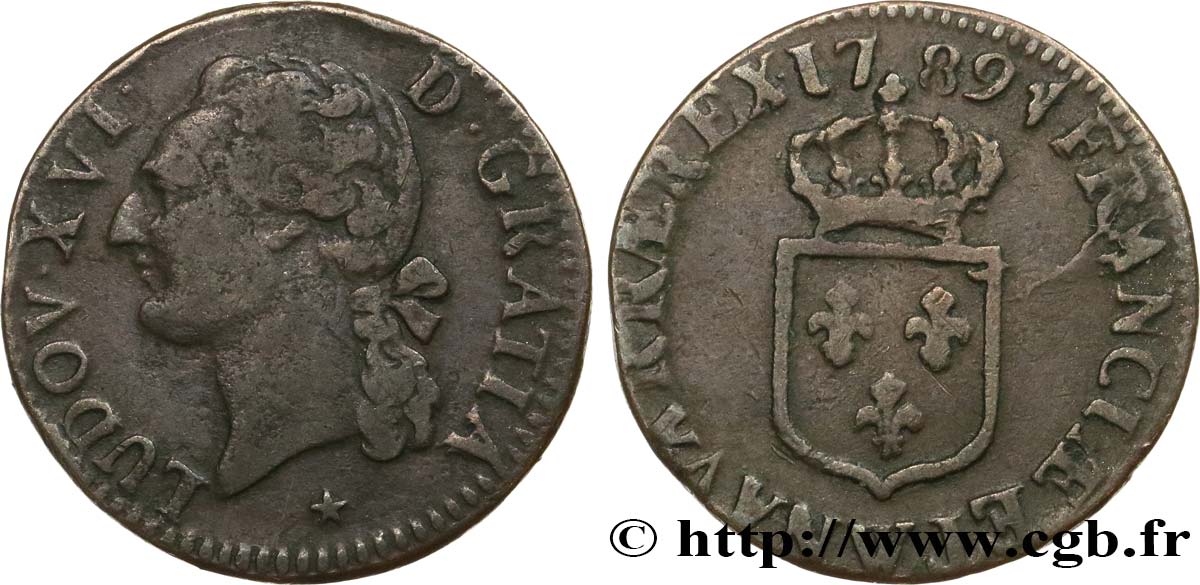 LOUIS XVI Demi-sol dit  à l écu  1789 Lille VF