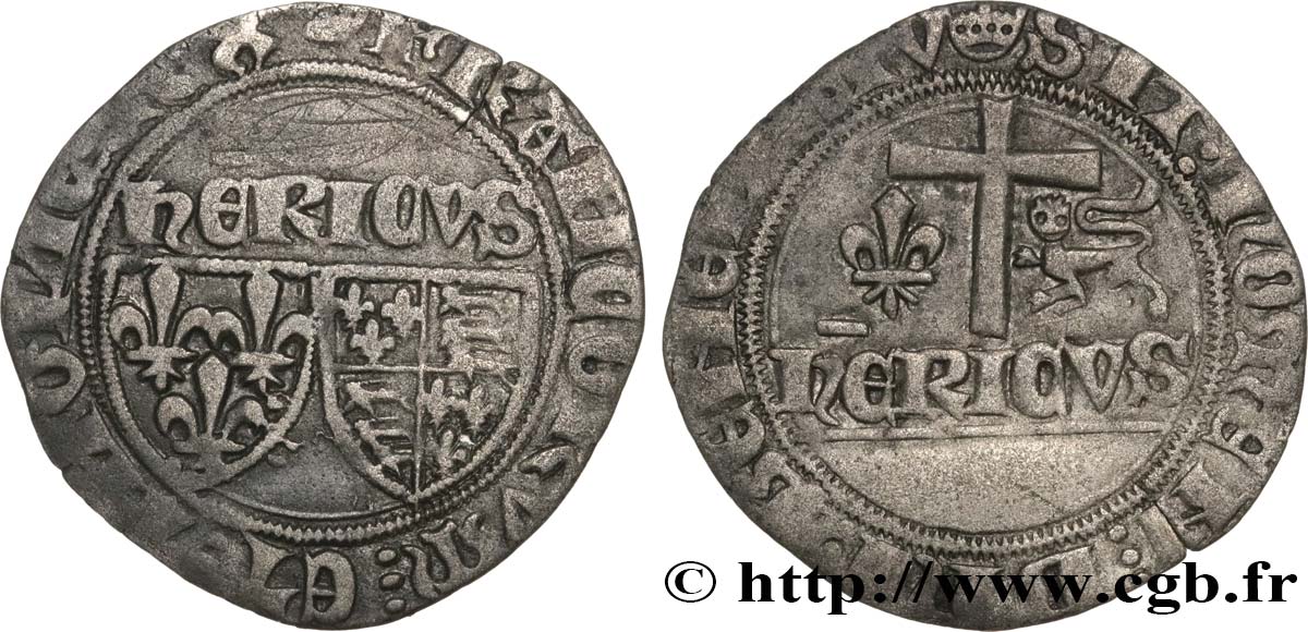 HENRY VI DE LANCASTRE - ROI DE FRANCE (1422-1453) - ROI D ANGLETERRE (1422-1461) et (1470-1471) Blanc aux écus n.d. Paris TTB+