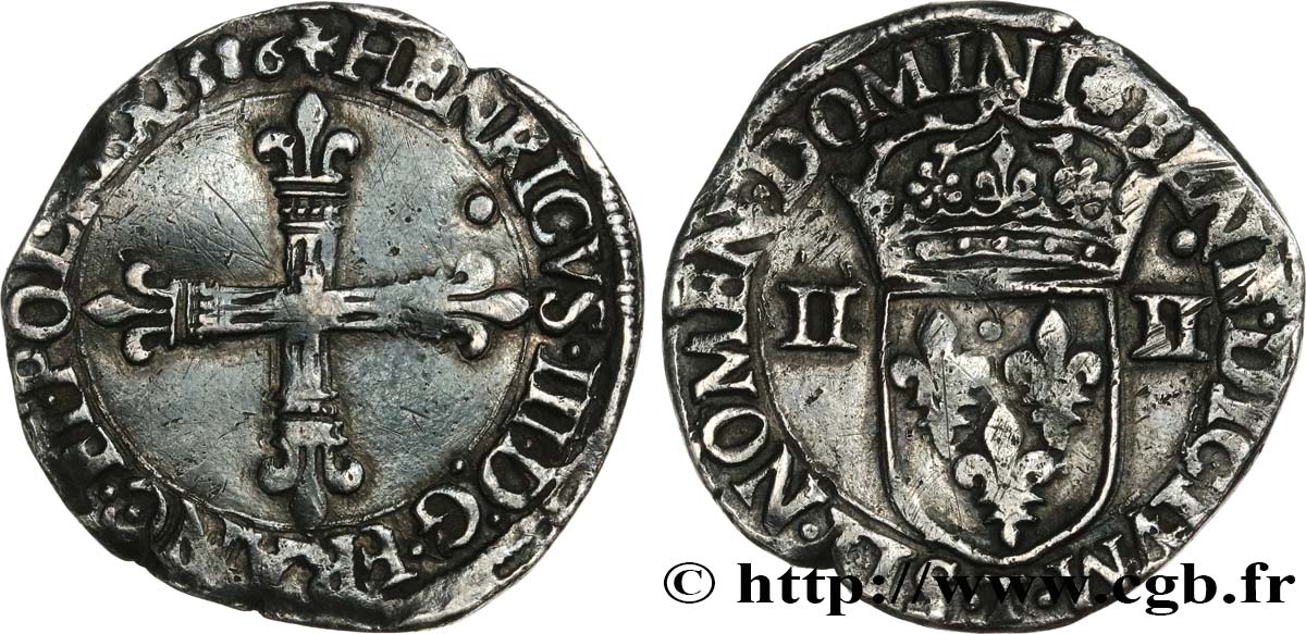 HENRY III Quart d écu, croix de face 1586 Nantes BC+
