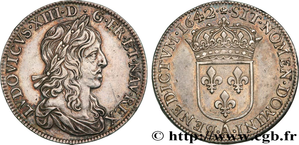 LOUIS XIII  Demi-écu, buste drapé (1er buste de Jean Warin) 1642 Paris, Monnaie de Matignon MBC+