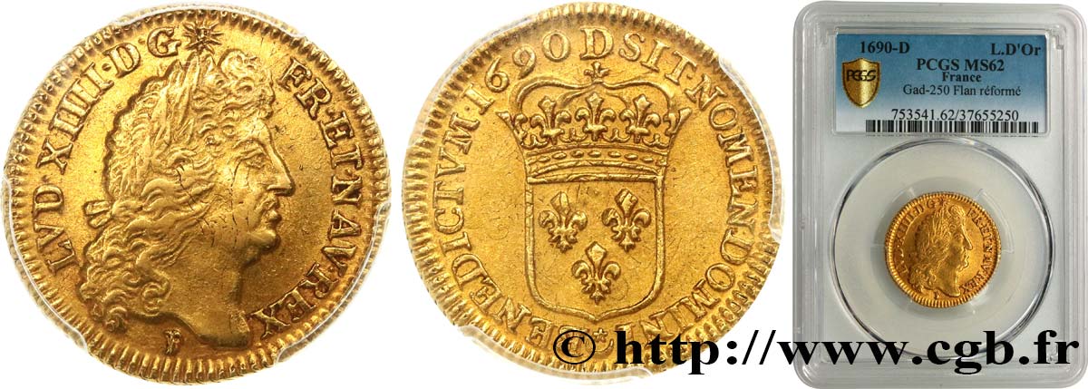 LOUIS XIV  THE SUN KING  Louis d or à l écu 1690 Lyon EBC62
