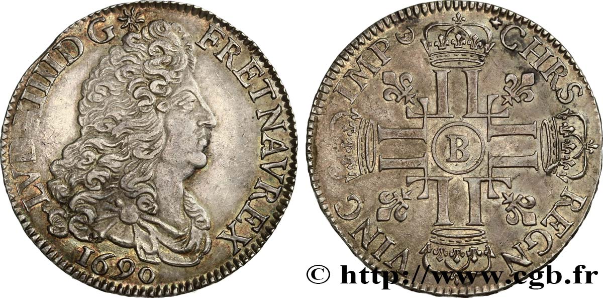 LOUIS XIV  THE SUN KING  Demi-écu aux huit L, 1er type 1690 Rouen AU