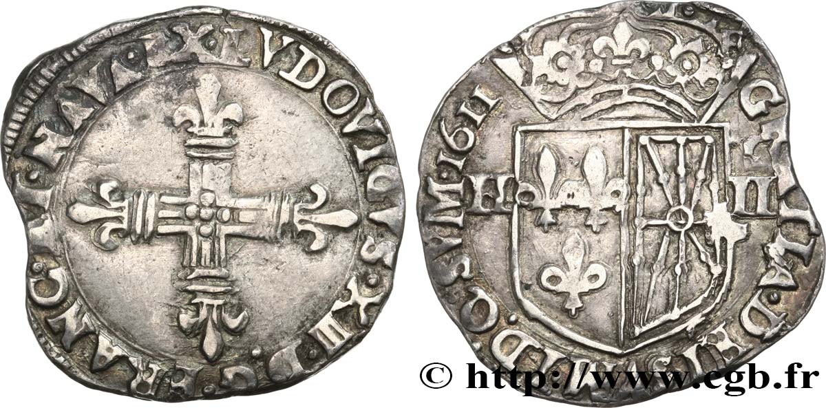 LOUIS XIII LE JUSTE Quart d écu de Navarre 1611 Saint-Palais TB+