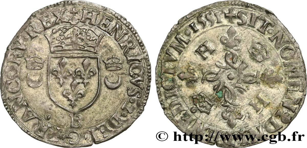 HENRI II Douzain aux croissants 1551 Rouen TTB
