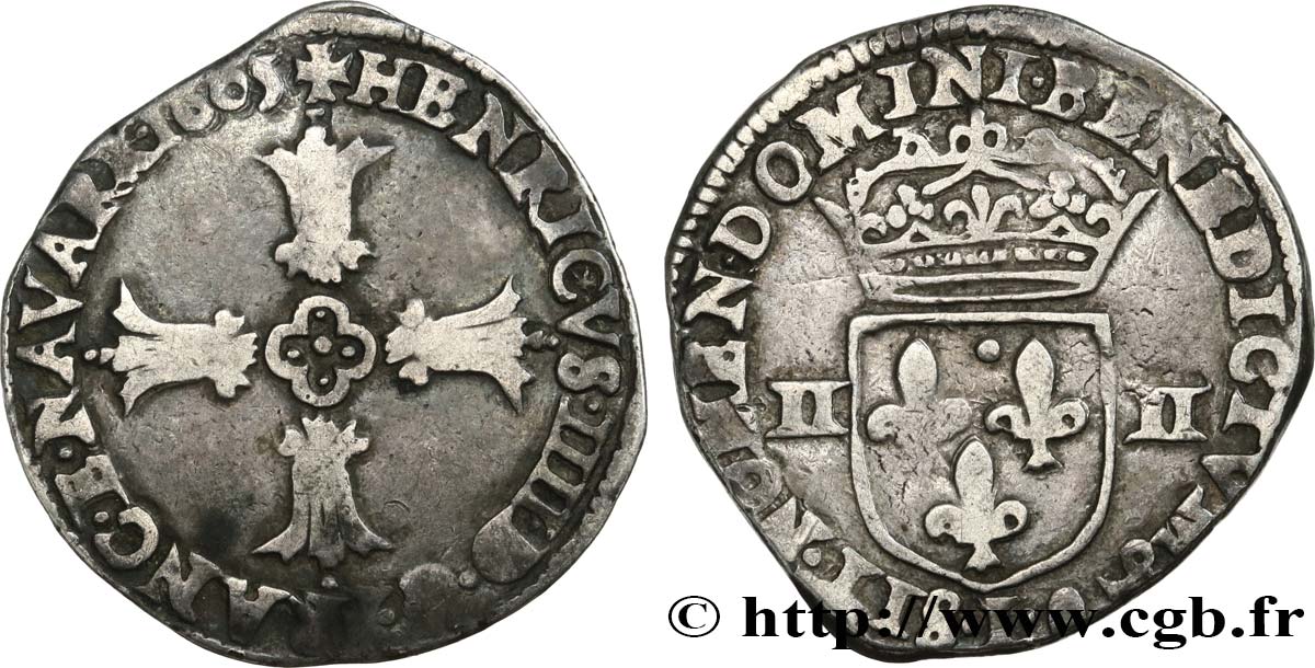 HENRY IV Quart d écu, croix feuillue de face 1605 Bayonne XF