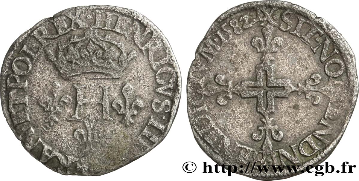 HENRY III Double sol parisis, 2e type 1582 Amiens F