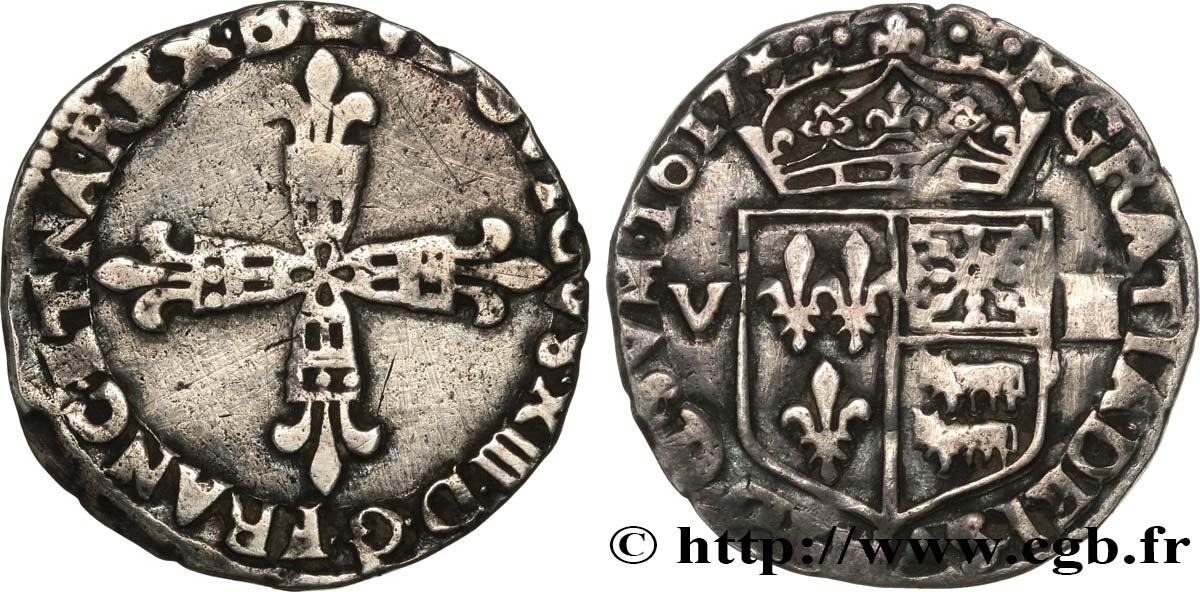LOUIS XIII LE JUSTE Huitième d écu de Béarn 1617 Morlaàs TB+/TTB