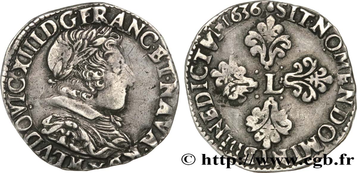 LOUIS XIII LE JUSTE Demi-franc, 10e type 1636 Toulouse TTB+