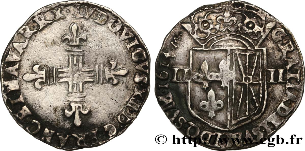 LOUIS XIII LE JUSTE Quart d écu de Navarre 1614 Saint-Palais TB+/TTB