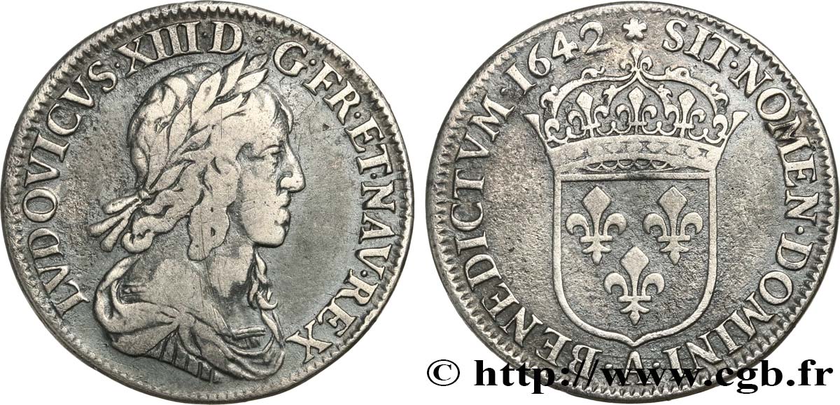 LOUIS XIII  Quart d écu, buste drapé et cuirassé (2e buste de Jean Warin) 1642 Paris, Monnaie de Matignon BC