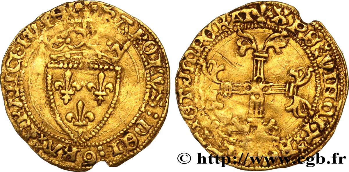 CHARLES VII  THE WELL SERVED  Demi-écu d or à la couronne ou demi-écu neuf n.d. Rouen MBC/BC+