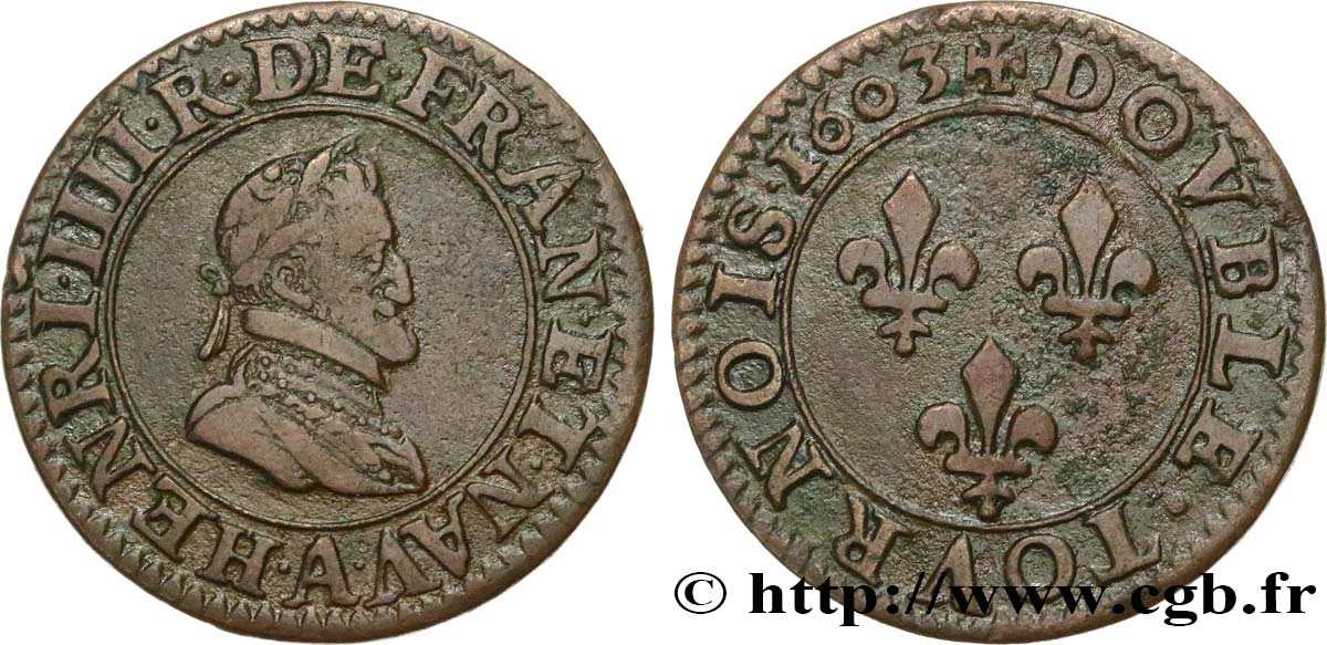 HENRI IV LE GRAND Double tournois, 2e type de Paris (légende française) 1603 Paris, Moulin des Étuves TTB