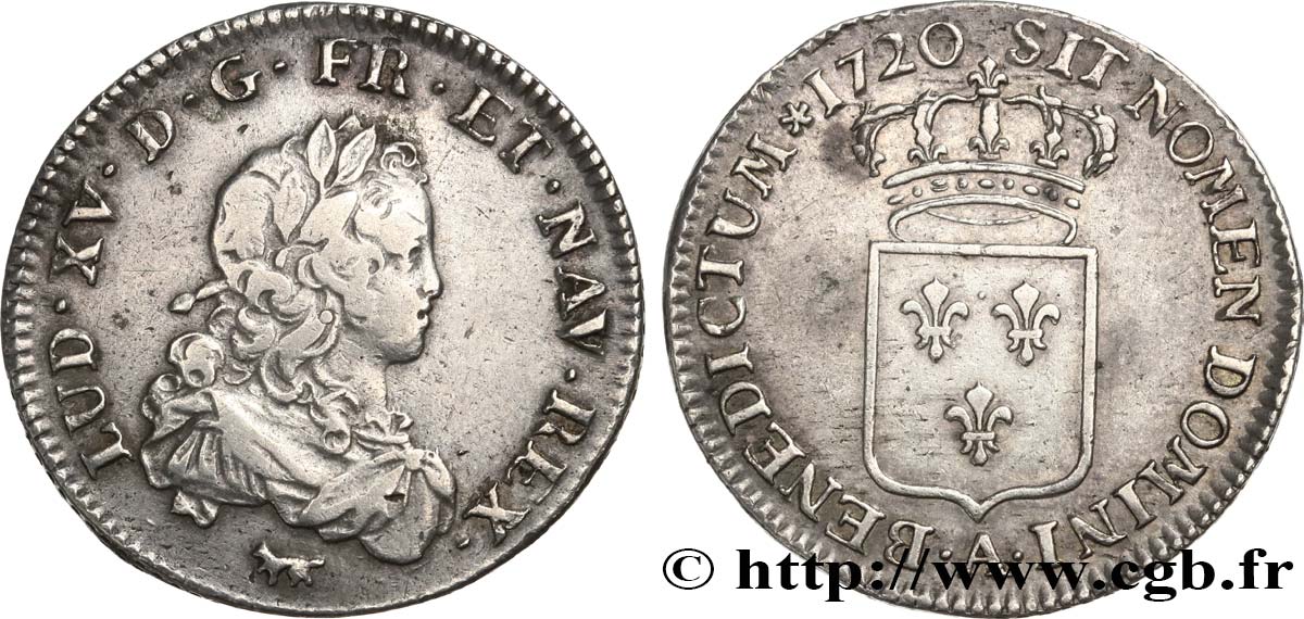 LOUIS XV DIT LE BIEN AIMÉ Tiers d écu de France 1720 Paris TTB/TTB+