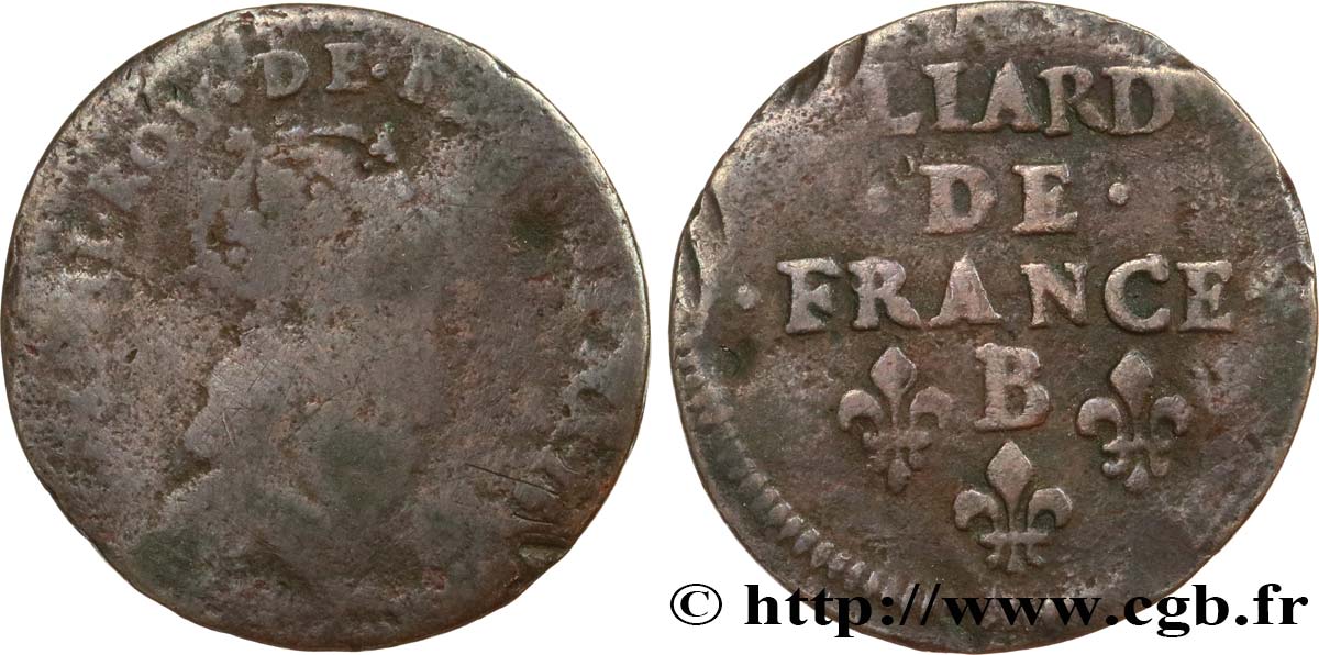 LOUIS XIV  THE SUN KING  Liard de cuivre, 2e type n.d Acquigny B/q.MB