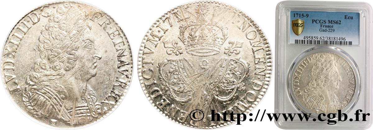 LOUIS XIV  THE SUN KING  Écu aux trois couronnes 1715 Rennes VZ62