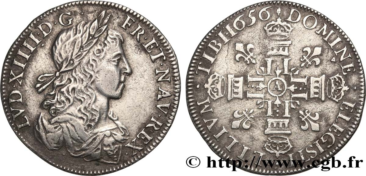 LOUIS XIV LE GRAND OU LE ROI SOLEIL Lis d’argent 1656 Paris TTB