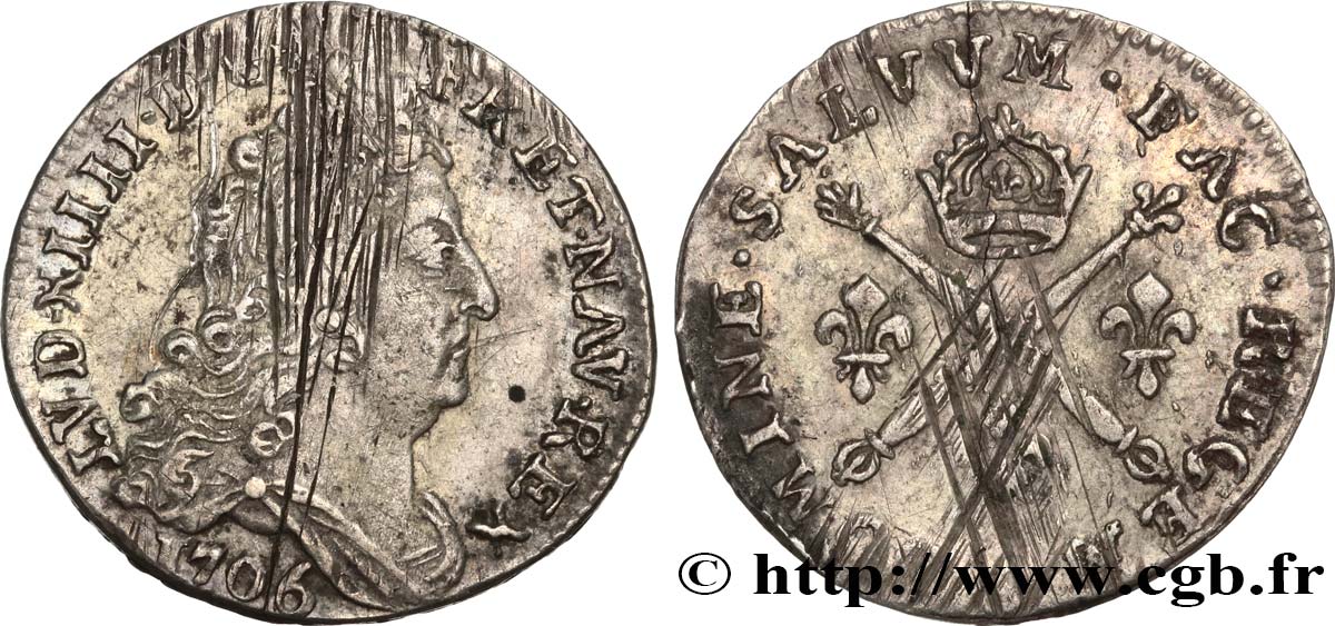 LOUIS XIV  THE SUN KING  10 sols aux insignes 1706 Rennes MB