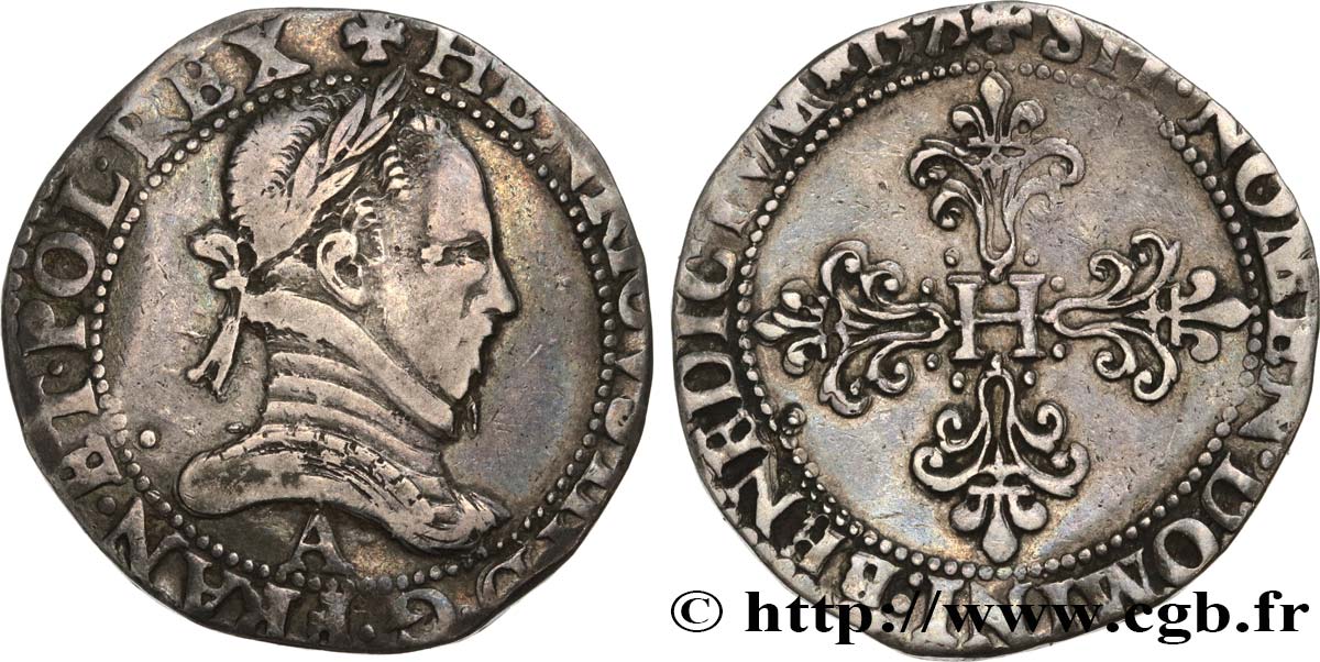 HENRI III Franc au col plat 1575 Paris TB+