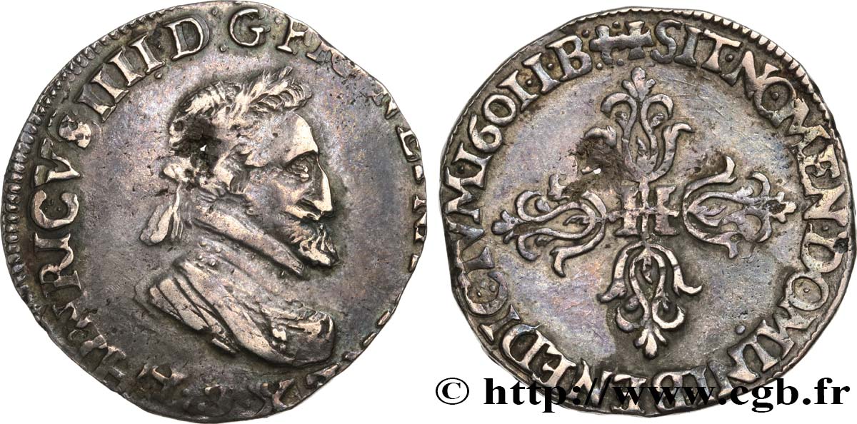 HENRY IV Demi-franc, type de Lyon 1601 Lyon q.BB