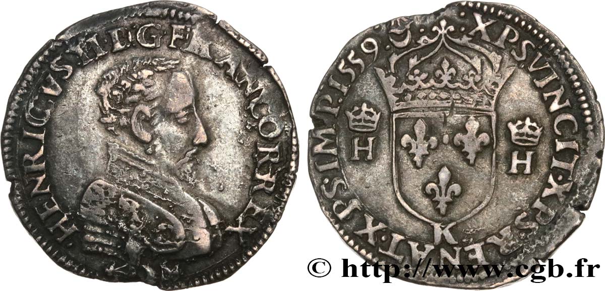 FRANCIS II. COINAGE AT THE NAME OF HENRY II Teston à la tête nue, 3e type 1559 Bordeaux XF