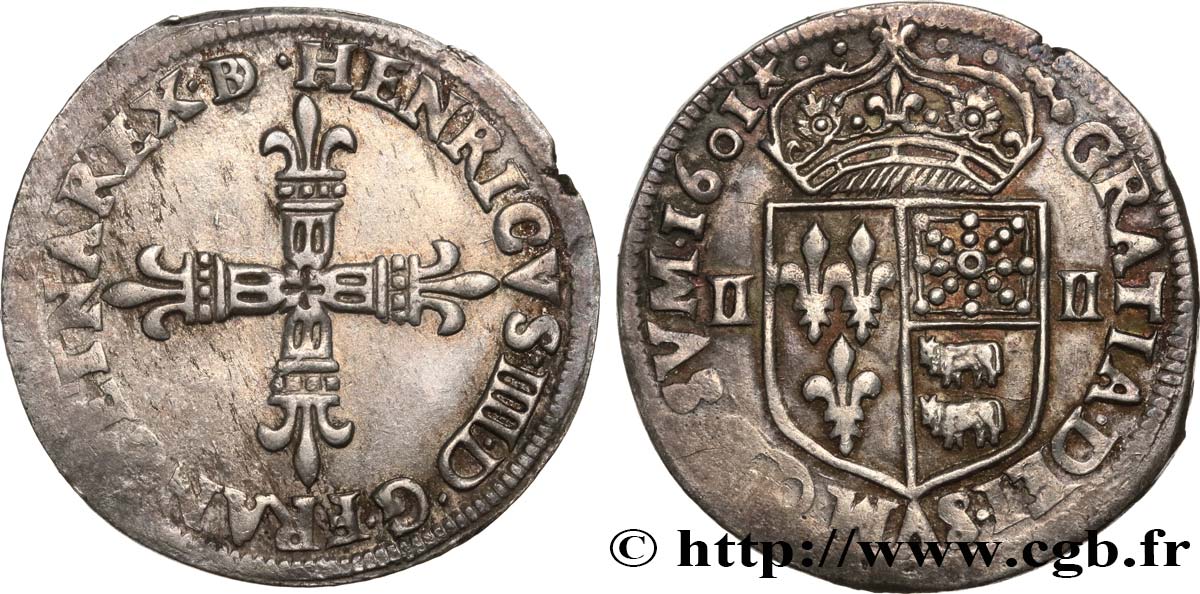 HENRY IV Quart d écu de Béarn 1601 Pau VF