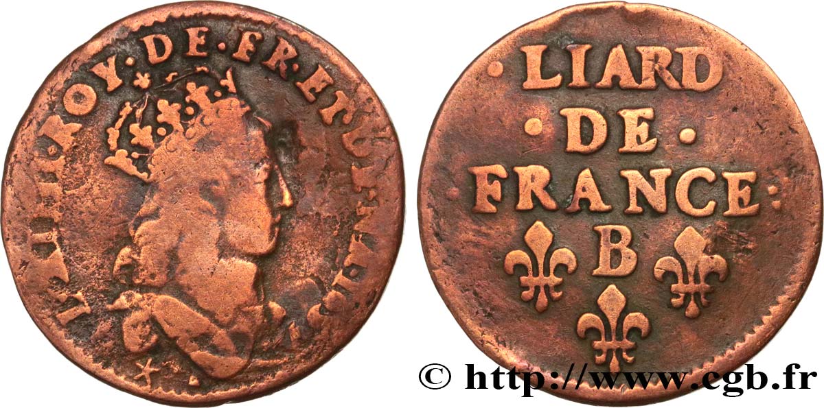 LOUIS XIV  THE SUN KING  Liard, 2e type 1657 Acquigny MB/q.BB